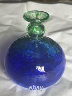 80s Kosta Boda Green Blue Art Glass Vase Perfume Bottle W Stopper Artist Signed