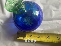 80s Kosta Boda Green Blue Art Glass Vase Perfume Bottle W Stopper Artist Signed