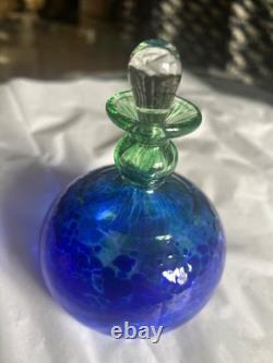 80s Kosta Boda Green Blue Art Glass Vase Perfume Bottle W Stopper Artist Signed