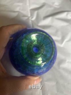 80s Kosta Boda Green Blue Art Glass Vase Perfume Bottle W Stopper Artist Signed