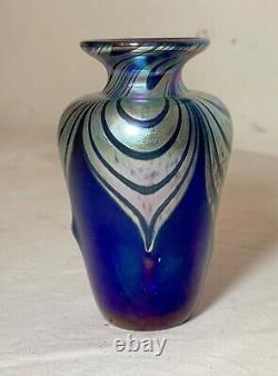 81 hand blown John Gilvey aurene iridescent miniature pulled feather glass vase