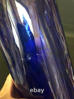 9 3/4 Cobalt Moser Art Glass Heavy Enamel Vase