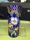 9 5/8 Cobalt Moser Mont Joye Heavy Enamel Floral Vase