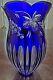 9.75 High Cobalt Blue/Clear Lead Crystal Vase Bohemian Grapes & Leaves Gorgeous