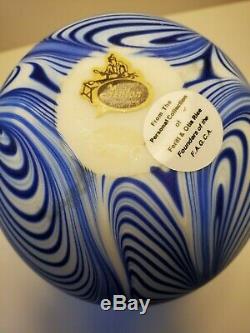 9 inch Fenton Blue Satin Labyrinth Vase signed Dave Fetty