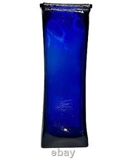 90's Cobalt Blue Spain Recycled Heavy Glass Vase 14 Tall x 4.25 Wide Vintage