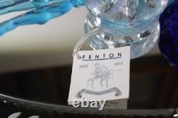 90th Fenton Iridescent Celeste Blue Bowl with Morning Nymph, Flower frog & stand