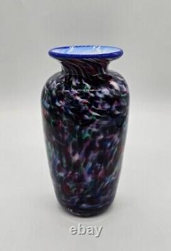 95 Winkel Studio Art Glass Blown Cased Confetti Blue Purple Rose Vase Signed