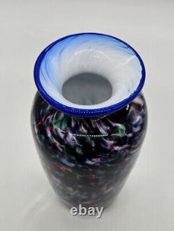 95 Winkel Studio Art Glass Blown Cased Confetti Blue Purple Rose Vase Signed