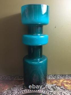 A Beautiful Vintage Lindshammar Swedish Blue Cased Hooped Glass Vase