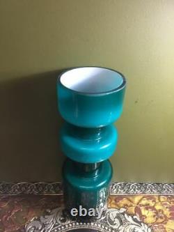 A Beautiful Vintage Lindshammar Swedish Blue Cased Hooped Glass Vase