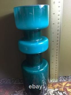 A Beautiful Vintage Lindshammar Swedish Blue Cased Hooped Glass Vase