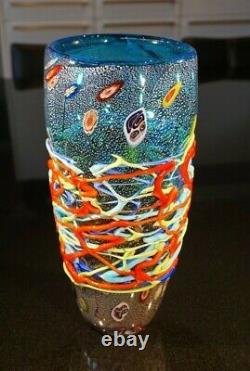 A Stunning Blue Murano Glass Vase With Millefiori And Tutti Frutti Drizzle