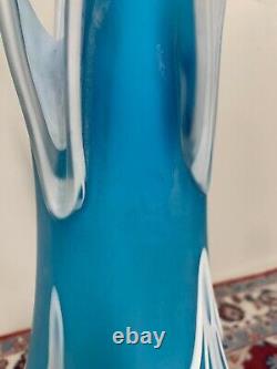 A Vintage Blue Swirl Drip Mid Century Modern Murano Glass Vase