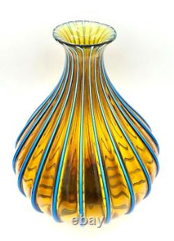 ANTHONY SCHAFERMEYER & CLAIRE KELLY ART GLASS VASE 9 Blue & Amber 2005