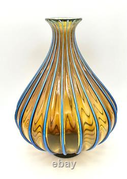 ANTHONY SCHAFERMEYER & CLAIRE KELLY ART GLASS VASE 9 Blue & Amber 2005