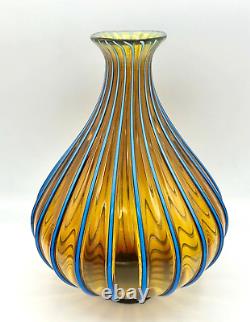 ANTHONY SCHAFERMEYER & CLAIRE KELLY ART GLASS VASE 9 Blue & Amber 2005