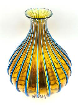 ANTHONY SCHAFERMEYER & CLAIRE KELLY ART GLASS VASE 9 Blue & Amber 2005