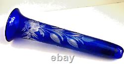 ANTIQUE AUTO CAR FLOWER VASE COBALT BLUE cut glass FANTASTIC circa 1920's-1930's