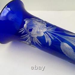 ANTIQUE AUTO CAR FLOWER VASE COBALT BLUE cut glass FANTASTIC circa 1920's-1930's