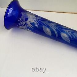 ANTIQUE AUTO CAR FLOWER VASE COBALT BLUE cut glass FANTASTIC circa 1920's-1930's