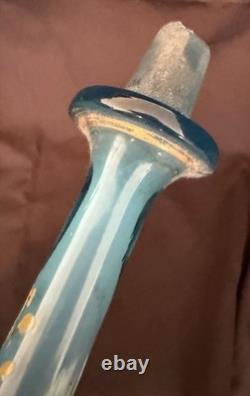 ANTIQUE Blue Opalescent Glass EPERGNE Hand Painted FLORAL 16.75 Two Piece