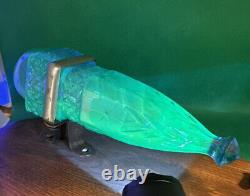ANTIQUE Blue VASELINE URANIUM GLASS CAR-HEARSE FLOWER BUD VASE DIAMOND PATTERN