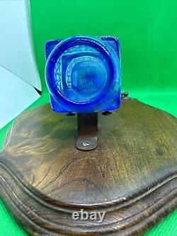 ANTIQUE Blue VASELINE URANIUM GLASS CAR-HEARSE FLOWER BUD VASE DIAMOND PATTERN