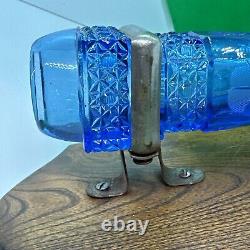 ANTIQUE Blue VASELINE URANIUM GLASS CAR-HEARSE FLOWER BUD VASE DIAMOND PATTERN