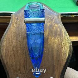 ANTIQUE Blue VASELINE URANIUM GLASS CAR-HEARSE FLOWER BUD VASE DIAMOND PATTERN