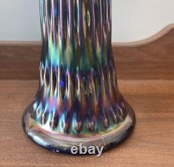 ANTIQUE FENTON CARNIVAL GLASS RUSTIC CRIMPED VASE 15 Tall. Cobalt Blue Base