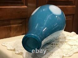 ART/MURANO Style GLASS Vase White Ovals in Blue 18 Tall 23 Circumference