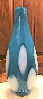 ART/MURANO Style GLASS Vase White Ovals in Blue 18 Tall 23 Circumference