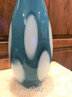 ART/MURANO Style GLASS Vase White Ovals in Blue 18 Tall 23 Circumference