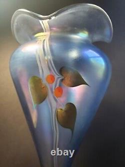 Abelman Art Glass Vase 1983 Iridescent signed almost 10 inchLight Blue scratch
