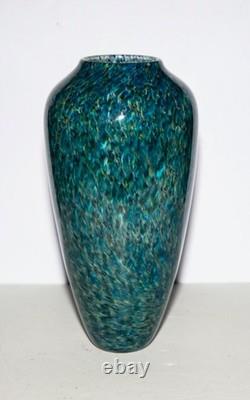 Abstract Art Glass Vase-Blue/Teal/Gray-13 Tall-Maui, Hawaii-Excellent