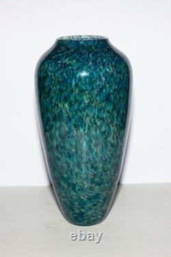Abstract Art Glass Vase-Blue/Teal/Gray-13 Tall-Maui, Hawaii-Excellent
