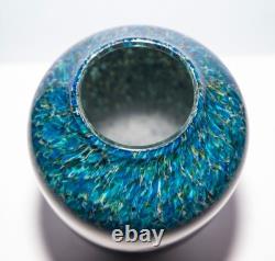 Abstract Art Glass Vase-Blue/Teal/Gray-13 Tall-Maui, Hawaii-Excellent
