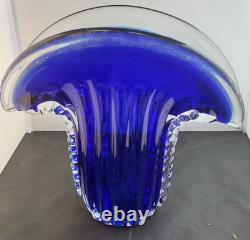 Abstract Hand-Blown Glass Vase Blue with Unique Shape