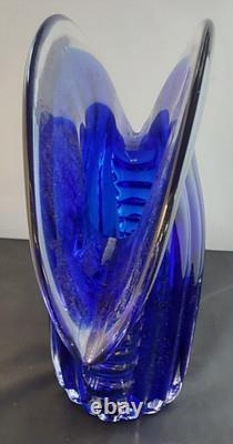 Abstract Hand-Blown Glass Vase Blue with Unique Shape