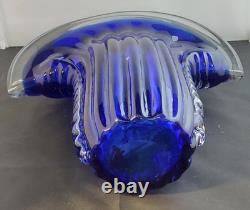 Abstract Hand-Blown Glass Vase Blue with Unique Shape