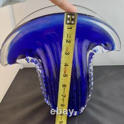 Abstract Hand-Blown Glass Vase Blue with Unique Shape
