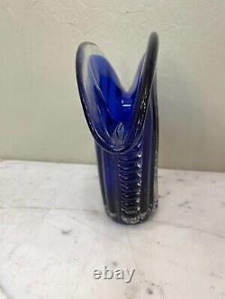 Abstract Hand-Blown Glass Vase Blue with Unique Shape