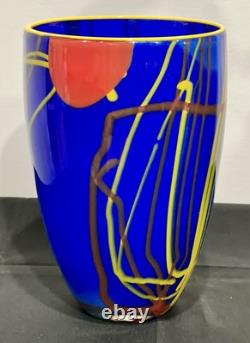 Abstract Modern Hand-Blown Cobalt Blue Large Glass Vase