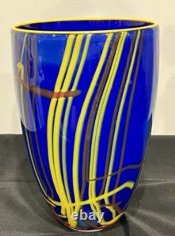Abstract Modern Hand-Blown Cobalt Blue Large Glass Vase