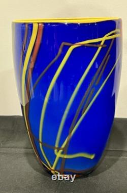 Abstract Modern Hand-Blown Cobalt Blue Large Glass Vase