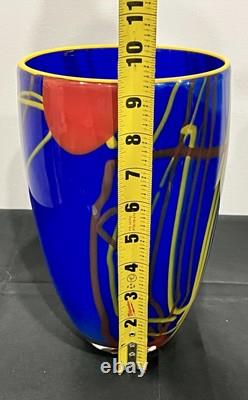 Abstract Modern Hand-Blown Cobalt Blue Large Glass Vase