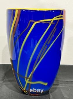 Abstract Modern Hand-Blown Cobalt Blue Large Glass Vase