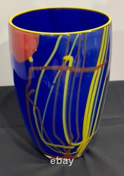 Abstract Modern Hand-Blown Cobalt Blue Large Glass Vase