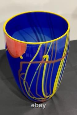 Abstract Modern Hand-Blown Cobalt Blue Large Glass Vase